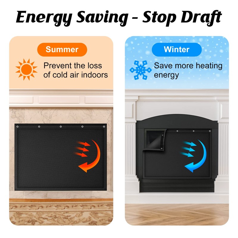 CADARA Fireplace Blocker Blanket Stops Overnight Heat Loss, Fireplace Draft
