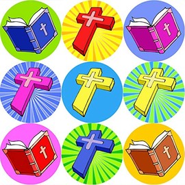 144 Bibles and Crosses 30 mm School Christian Reward Stickers for Church