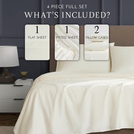 Linen Closet Luxury Cotton 600 Thread Count Performance Cotton 4-Piece Sheet Set, Full, Ivory