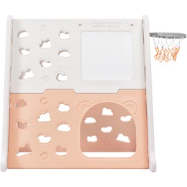 SPOFLYINN 5-in-1 Toddler Climber Basketball Hoop Set Climber Playset with Building Block Baseplates Whiteboard Tunnel Xmas Gifts for Boys Girls Light Pink