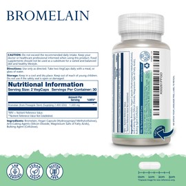 Bromelain Supplement 1000mg 2500 GDU/g - 60 High Strength Vegan Capsules - Enzyme Nutritional Supplements - Naturally Derived Enzyme from Pineapple - Non GMO & Lab Verified - Solaray