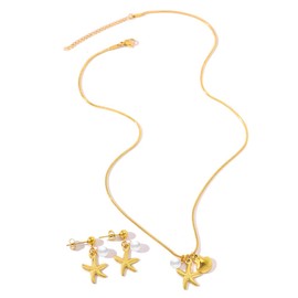 FDEETY 2 Piece Women's Jewellery Set Stainless Steel Women's Starfish Shell Pendant Necklace Earrings Set Stylish Design Premium Texture for Every Day Holiday, Stainless Steel