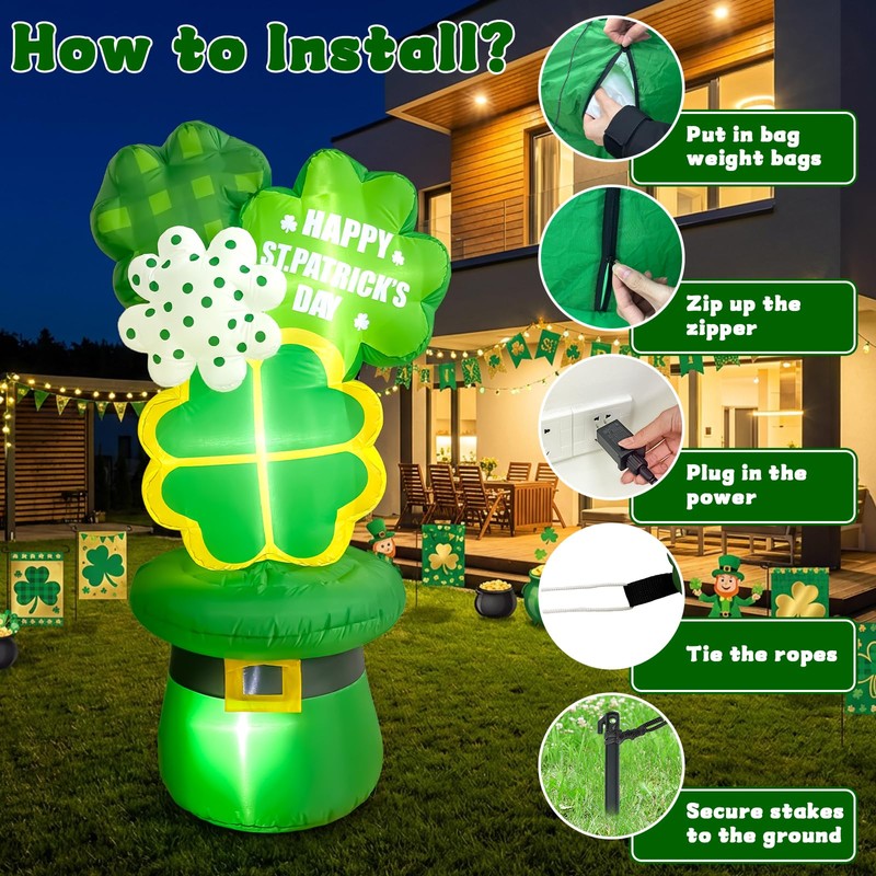 OurWarm 6FT St Patricks Day Inflatables Outdoor Decorations, St. Patrick's