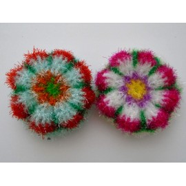 Dish Scrubby 2 Pack Scrubber Reusable Cloth Dish Washing Sponge(Flowers)