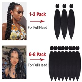 Pre Stretched Black Braiding Hair 26 inch 8 Packs Easy Braiding Hair Pre Stretched Crochet Braids for Twists Itch Free Yaki Texture Synthetic Crochet Braiding Hair Extensions (1b#, 8pack)