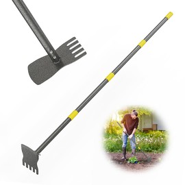 Hoe Garden Tool, Square Hoe with 5 Bars, Hoe Cultivator 2 in 1 Hand Garden Tools 17-60 Inch Long Handle, Heavy Duty Garden Hoe for Weeding, Lossening Soil, Gardening Planting, Black