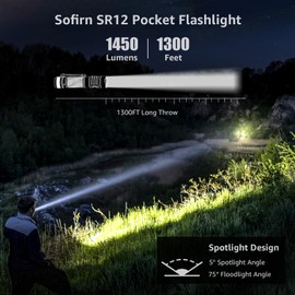 Pocket Flashlight Rechargeable LED Light - Sofirn SR12 Small Flashlights Powerful, Bright EDC Light, 1300ft Long Throw Magnetic Flashlight High Lumens, IP68 Waterproof, Simple UI, Compact for Outdoor