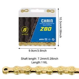 Bicycle Chain, 6/7/8 Speed Bicycle Chain Gold, Unisex, 1/2 x 3/32 Inch, 116 Links, Chain Bicycle Set, Bicycle Accessories Chain Tool, Compatible with BMX, MTB and Mountain Bike