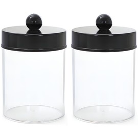 AXX Qtip Dispensador de boticario de baño – Qtip Soporte de almacenamiento Tarro de plástico transparente para hisopo de algodón, Q-Tips, rondas de algodón (F#negro, 2 piezas)