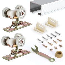 Pocket Door Commercial Grade Hanger with 48'' Aluminum Track, Fits Johnson Part #1125 & Upgrades #1500 Hardware Kit, 1" Nylon Ball Bearing, 1-1/4" C.T.C, Min. 1" Thick Doors New Building