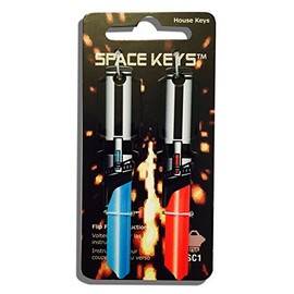 Pair of Red and Light Blue Saber Shaped Space Keys - SC1