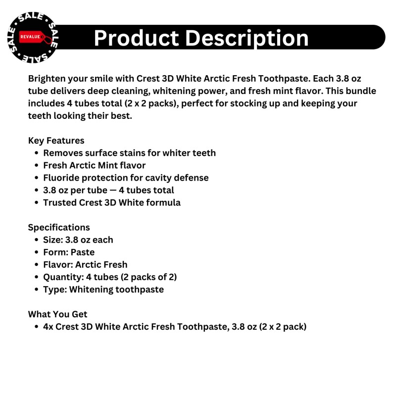 Crest 4 Crest 3D White Arctic Fresh Toothpaste 3.8 oz
