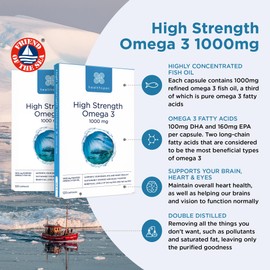 Healthspan High Strength Omega 3 1,000mg (240 Capsules) | Supports Brain, Eye & Heart Health | 120mg DHA & 170mg EPA Per Capsule | Highly Purified to Remove Toxins | Sustainably Sourced Fish Oil