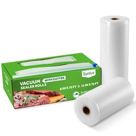 Syntus 11" x 75' and 8" x 75' Food Vacuum Seal Roll Keeper with Cutter Dispenser, Commercial Grade Vacuum Sealer Bag Rolls, BPA Free Food Vac Bags, Ideal for Storage, Meal Prep and Sous Vide