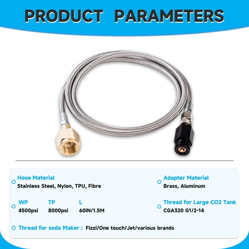 GURUDAR CO2 Tank CO2 Cylinder Direct Adapter with 60in Stainless