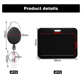 GmeDhc Pack of 4 Retractable ID Card Holders with Sliding Cover, ID Card Holder with Key Fob, Extendable Card Holder with Retractable Key Fob, for ID Card, Student ID Card