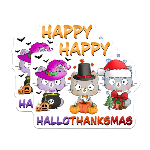 (2 Pack) Hallothanksmas Magnets - Holiday Cats - Halloween Thanksgiving