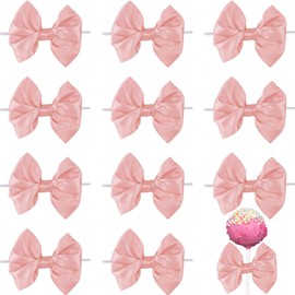 NUVCELKA 12 Pcs Hot Pink Satin Ribbon Bows for Gift Wrapping Treat Bags Cupcake Decorating Premade Twist Tie Bow Birthday Party Favors Girl Celebration