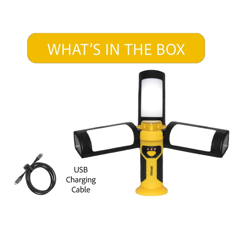 TCG Charged Portable LED Work Flashlight - Adjustable Tri-Blade Design