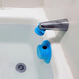 Jokari Tub Shield™ Bathtub Overflow Drain Cover - Deep Soak Spa Bath Accessory with Strong Suction Cups, Safety Faucet Bumper, Universal Fit for Luxury Soaking