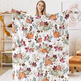 JarThenaAMCS Fall Fuzzy Flannel Blanket 60 x 50 Inch Watercolor Maple Leaves Pumpkin Throw Blanket Autumn Leaf Blanket for Thanksgiving Farmhouse Home Chair Sofa Couch Bed