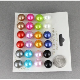 Ball Post Earrings 12 Pair Big Faux Pearl Bead Stud Multi Color Set Pack Adorable Statement Jewelry Earrings for Women