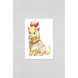 Poster Reproduction of Beautiful and smart puppy. Watercolor painting. Portrait of cute Yorkshire terrier breed dog isolated on white background. Hand drawn sweet home pet. Greeting card design