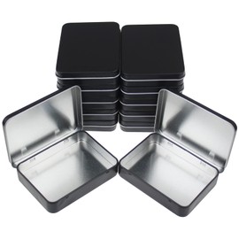 12 Pieces Rectangular Metal Empty Hinged Tins Containers Basic Necessities Home Storage Organizer Mini Box Set, 4.5 x 3.3 x 0.87 inches (Black)