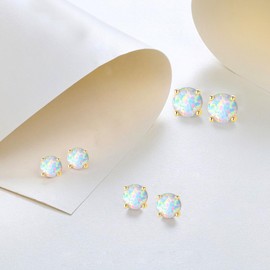 Opal Stud Earrings for Women 3 Pack Set Hypoallergenic 18K Gold Plated White Opal Earrings Cartilage Opal Jewelry for Mother's Day