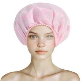 YIZIJIZI Shower Cap,Reusable Waterproof Shower Caps – Large Size for Women, Perfect for Long Hair (Pink heart)