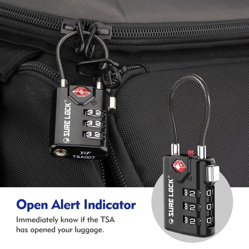 SURE LOCK TSA Compatible Travel Luggage Locks, Inspection Indicator, Easy