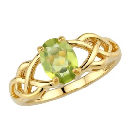 Silvershake 1.32 CTW 8X6mm Natural Oval Shape Green Peridot 18K Yellow Gold Plated 925 Sterling Silver Celtic Knot Weave Solitaire Ring August Gemstone Birthstone Size 7