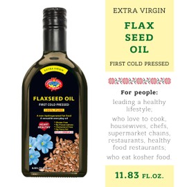 Flax Seed Cooking Oil - Amber Glass Bottle - Extra Virgin, Cold Pressed Flaxseed Oil Unrefined and Non-Deodorized Pure Essential 11.83 OZ