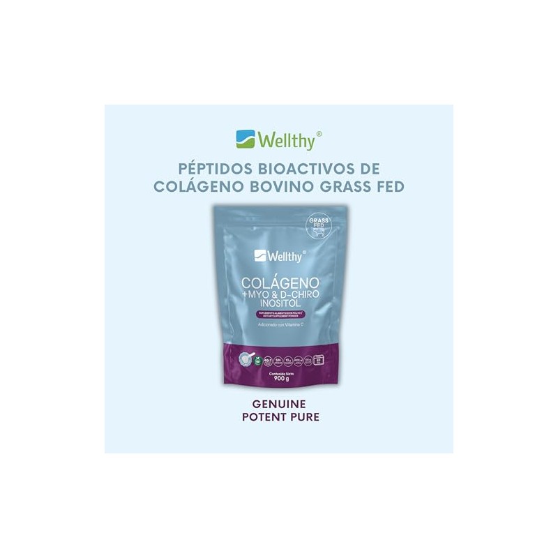 Wellthy Colageno Hidrolizado Myo Chiro Inositol 900g Ratio Azúcar Scoop