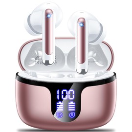Wireless Earbuds Bluetooth 5.3 Headphones in Ear with 4 ENC Noise Cancelling Mic 2025 New Ear buds 42h Playtime HiFi Stereo Deep Bass Earphones IP6 Waterproof LED Display Bluetooth Earbuds USB-C Rose