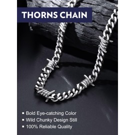 Bandmax Barbe Wire Chain Choker Necklace for Men Women Punk Thorns Chain 18 Inch Stainless Steel Chunky Punk Gothic Choker Necklace Cool Chain Jewelry Gift for Husband Boyfriend Son