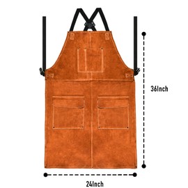 Leather Welding Work Apron - Heat Resistant & Flame Resistant Bib Apron, Flame Retardant Heavy Duty BBQ Apron, Adjustable One Size Fit Most