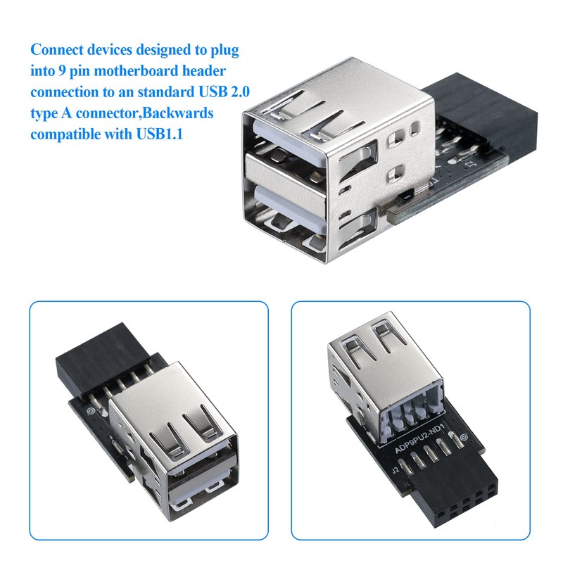 MZHOU 9-Pin USB 2.0 Female Pin Dual 2 Port USB