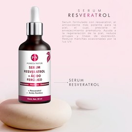 PUREZA NATUR Suero Resveratrol + Ácido Ferúlico facial | Suero facial regenerador y antioxidante Rejuvenece, Reafirma, Desmancha 50ml