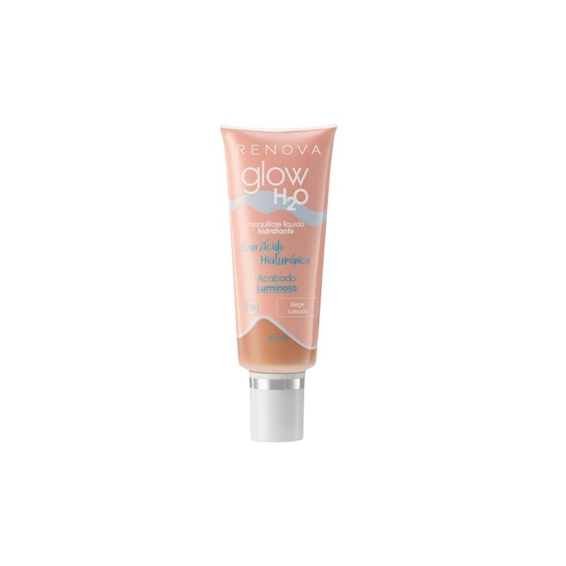 Renova| Maquillaje Liquido Glow H2O, Tono Soleado, Con Ácido Hialurónico,
