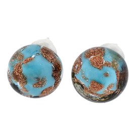 GlassOfVenice Murano Glass Ball Stud Earrings - Sparkling Aqua Blue