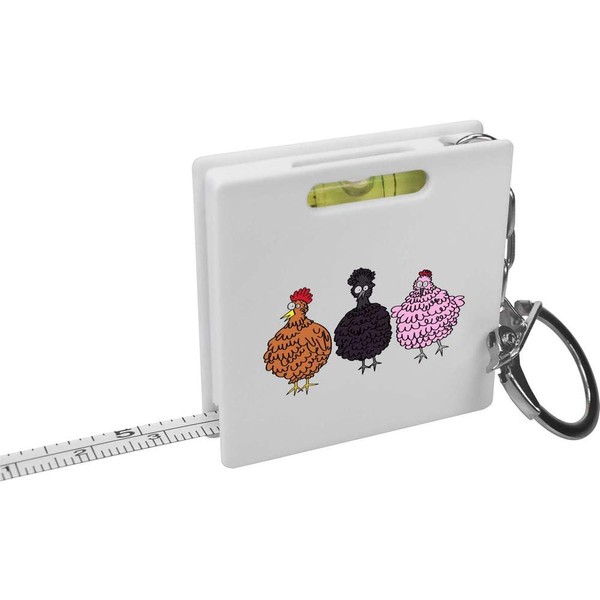 Azeeda 'Three Chunky Chickens' Keyring Tape Measure/Spirit Level Tool (KM00034831)