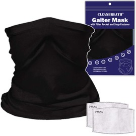 Cleanbreath Reusable Neck Gaiter with Filter Insert, Fashion Cooling Face Covering Bandanas for Women, Black