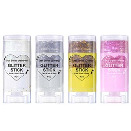 MEPHILIMIA Holografisches Glitzer Stick Set für Gesicht Körper Chunky Mermaid Sequins, Long-Lasting&Wasserfest Für Festival Karneval Maskenball Haar Lippen Nägel Glitzer Make-up Kosmetik (01+02+03+04)