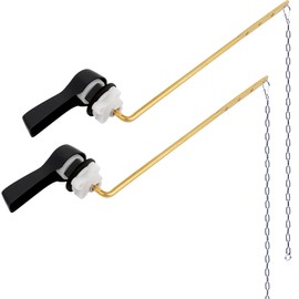 Hibbent 2 Pack Universal Front Mount Toilet Handle Tank Flush Lever Replacement Handle with 2 Pieces Stainless Steel Flapper Chains for Most Front Mount Toilets - Matte Black Finish