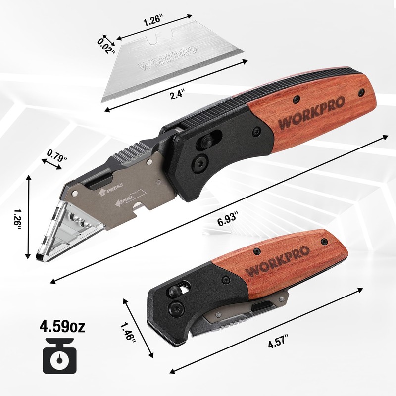 WORKPRO Folding Utility Knife, Razor Blade Knife with Axis Lock,