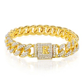 Custom Cuban Link Initial Bracelet for Men Womens Gold Silver Bracelet Hip Hop Mens Jewelry Iced Out Chain Bracelet Bling Bracelets for Women Gifts for Boyfriend Men Husband