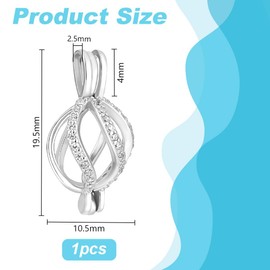 PH PandaHall 925 Sterling Silver Oval Cage Pendant, Platinum Pendant Mounting Setting Bead Frame Pendant Blank with Cubic Zirconia Twisted Bead Cage Locket Pendants for 7~8mm Pearls Jewellery Making