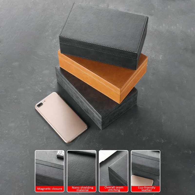 Shkalacar Car Key Faraday Box, Leather RFID Key Box with