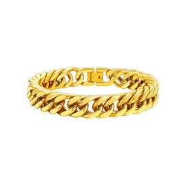 FaithHeart Gold Cuban Link Chain Bracelets for Men, 12mm Width Stainless Steel Wrist Bracelets Men's Hip Hop Jewelry 7.4 Inch Length